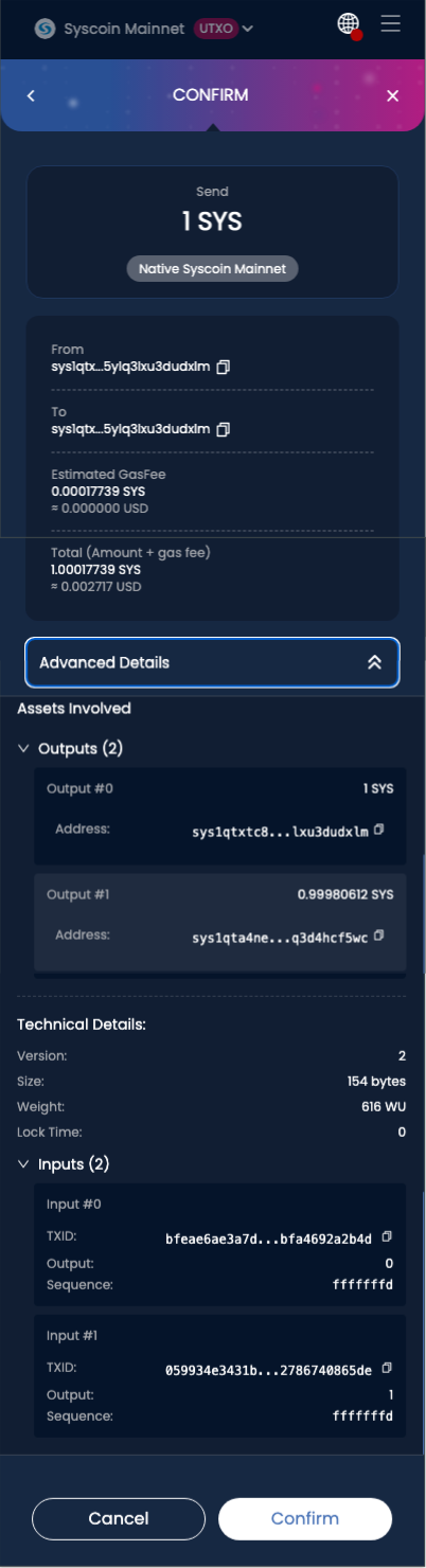 Pali PSBT signing review screen