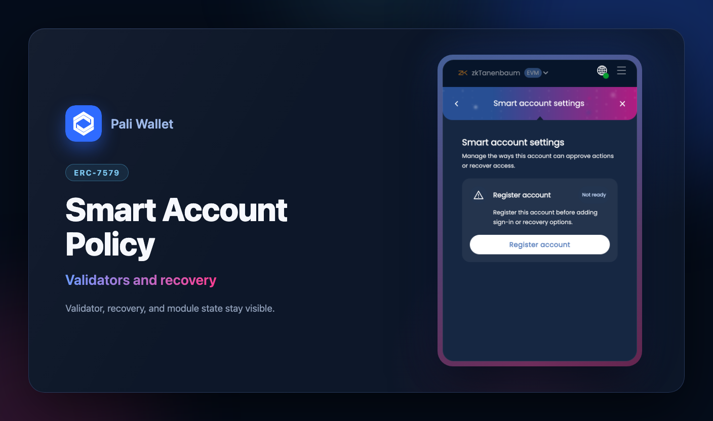 Pali smart-account policy settings screen